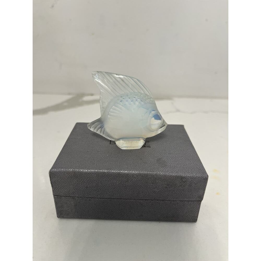 Lalique White Fish Crystal Glass Figurine 2x2" Box/Pouch Vtg France Collectible
